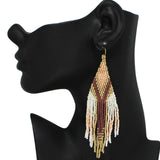 94953, SEED BEADED TASSEL DROP EARRING