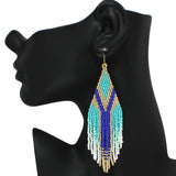 94953, SEED BEADED TASSEL DROP EARRING