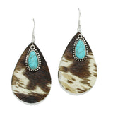 94973, TEARDROP MOHAIR FAUX LEATHER EARRING WITH TURQUOISE CHARM