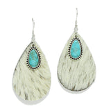 94973, TEARDROP MOHAIR FAUX LEATHER EARRING WITH TURQUOISE CHARM