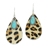 94973, TEARDROP MOHAIR FAUX LEATHER EARRING WITH TURQUOISE CHARM