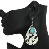 94973, TEARDROP MOHAIR FAUX LEATHER EARRING WITH TURQUOISE CHARM