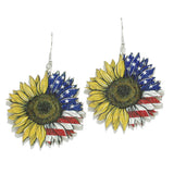 94986, SUNFLOWER AMERICAN FLAG PRINT WOOD EARRING
