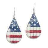 94987, TEARDROP AMERICAN FLAG PRINT WOOD EARRING