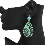 95002, TEARDROP FAUX LEATHER WITH TURQUOISE ACCENT EARRING