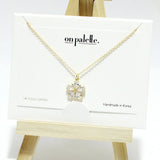 95008, 14K GOLD DIPPED, DAINTY FLOWER RHINESTONE CHARM NECKLACE
