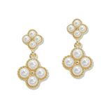 108432, GOLD DIPPED BRASS PEARL ACCENT CLOVER DANGLE EARRING