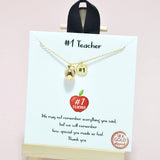 95047, GOLD DIPPED, "#1 TEACHER" DAINTY APPLE CHARM NECKLACE