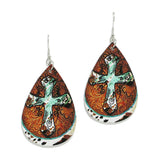 95063, WESTERN CROSS FAUX LEATHER TEARDROP EARRING