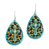 95064, WESTERN CROSS FAUX LEATHER TEARDROP EARRING