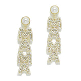 95066, "MAMA" PEARL ACCENT DROP DANGLE EARRING