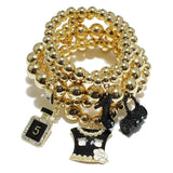 95106, PERFUME BOTTLE & HANDBAG ENAMEL CHARM MULTI LAYERED STRETCH BRACELET