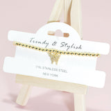 95146, PAVE BUTTERFLY CHARM STAINLESS STEEL BALL BEAD STRETCH BRACELET