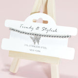 95146, PAVE BUTTERFLY CHARM STAINLESS STEEL BALL BEAD STRETCH BRACELET