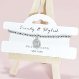 95148, PAVE VIRGIN MARY CHARM STAINLESS STEEL BALL BEAD STRETCH BRACELET