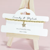 95149, PAVE STAR CHARM STAINLESS STEEL BALL BEAD STRETCH BRACELET