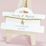 95149, PAVE STAR CHARM STAINLESS STEEL BALL BEAD STRETCH BRACELET