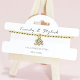 95150, PAVE ELEPHANT CHARM STAINLESS STEEL BALL BEAD STRETCH BRACELET