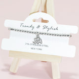 95150, PAVE ELEPHANT CHARM STAINLESS STEEL BALL BEAD STRETCH BRACELET