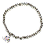 95150, PAVE ELEPHANT CHARM STAINLESS STEEL BALL BEAD STRETCH BRACELET