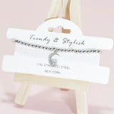 95151, PAVE MOON & STAR CHARM STAINLESS STEEL BALL BEAD STRETCH BRACELET