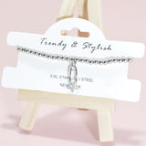 95153, PAVE STAR SAFETY PIN CHARM STAINLESS STEEL BALL BEAD STRETCH BRACELET