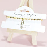 95153, PAVE STAR SAFETY PIN CHARM STAINLESS STEEL BALL BEAD STRETCH BRACELET