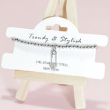 95154, PAVE HEART SAFETY PIN CHARM STAINLESS STEEL BALL BEAD STRETCH BRACELET