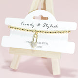 95154, PAVE HEART SAFETY PIN CHARM STAINLESS STEEL BALL BEAD STRETCH BRACELET