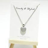 95160, PAVE HEART CHARM STAINLESS STEEL NECKLACE, VALENTINE'S DAY