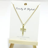 95161, PAVE CROSS CHARM STAINLESS STEEL NECKLACE, RELIGIOUS