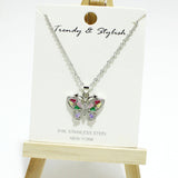 95162, PAVE BUTTERFLY CHARM STAINLESS STEEL NECKLACE