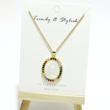 95164, PAVE VIRGIN MARY CHARM STAINLESS STEEL NECKLACE, RELIGIOUS