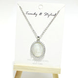 95164, PAVE VIRGIN MARY CHARM STAINLESS STEEL NECKLACE, RELIGIOUS