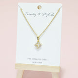 95230, DAINTY PAVE CLOVER CHARM STAINLESS STEEL NECKLACE