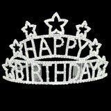 95234, "HAPPY BIRTHDAY" STAR ACCENT CRYSTAL RHINESTONE CROWN TIARA WITH HAIR COMB