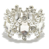 95292, RHINESTONE WITH PEARL STRETCH BRACELET, WEDDING, BRIDAL, PROM