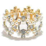95292, RHINESTONE WITH PEARL STRETCH BRACELET, WEDDING, BRIDAL, PROM