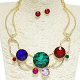 95320, ROUND RHINESTONE ACCENT CUT OUT METAL NECKLACE