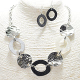 95366, GEOMETRIC GLITTER CELLULOID ACETATE WITH HAMMERED METAL NECKLACE