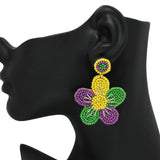 95375, flower seed bead earring, mardi gras
