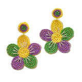 95375, flower seed bead earring, mardi gras