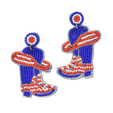 95381, AMERICAN FLAG BOOTS SEED BEAD EARRING