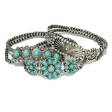 95421, WESTERN TURQUOISE STONE MULTI LAYERED STRETCH BRACELET