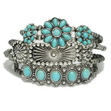 95421, WESTERN TURQUOISE STONE MULTI LAYERED STRETCH BRACELET