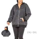 95424, BLACK WITH SILVER STONE BLING RHINESTONE HOODIE ZIP UP JACKET