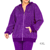 95424, PURPLE WITH SILVER STONE BLING RHINESTONE HOODIE ZIP UP JACKET