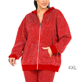 95424, RED WITH SILVER STONE BLING RHINESTONE HOODIE ZIP UP JACKET