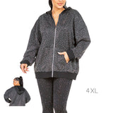 95424, BLACK WITH SILVER STONE BLING RHINESTONE HOODIE ZIP UP JACKET
