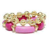 95465, CELLULOID ACETATE WITH BALL MULTI LAYERED STRETCH BRACELET
